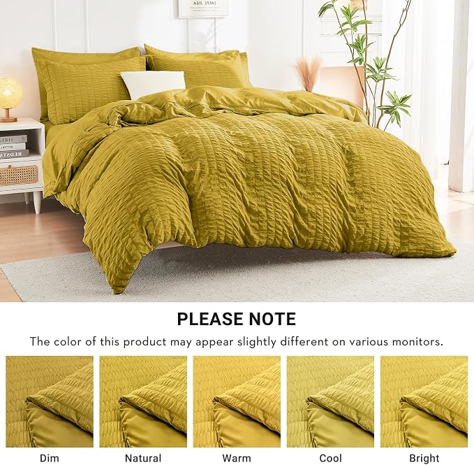 HYMOKEGE Mustard Yellow Full Size Comforter Sets Seersucker 7 Pieces, All - Image 5