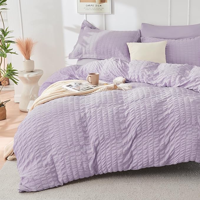 HYMOKEGE Lavender Twin Comforter Set Seersucker 5 Pieces, All Season Luxury Bed - Image 2