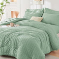 HYMOKEGE Sage Green Full Size Comforter Sets Seersucker 7 Pieces, All Season by HYMOKEGE