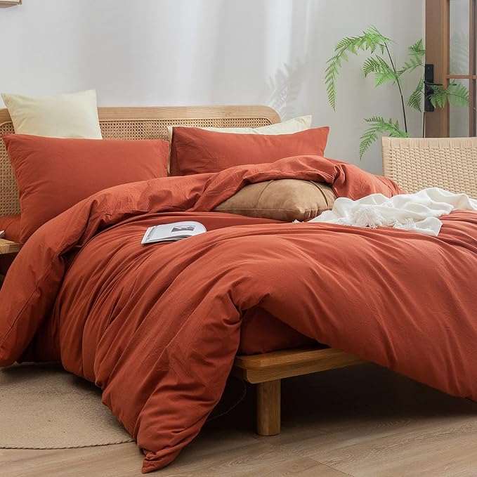 BESTOUCH Duvet Cover Set 100% Washed Cotton Linen Feel Super Soft Comfortable - Image 4