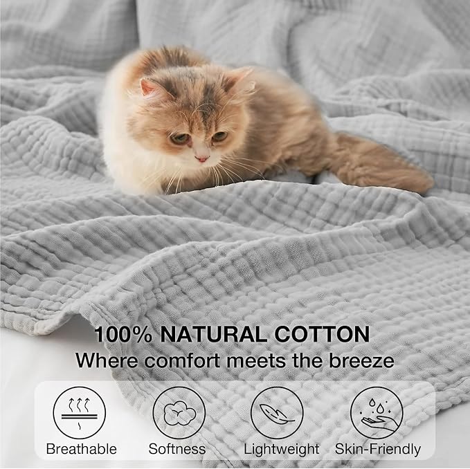 100% Cotton Muslin Blanket 40" x 40", Breathable and Lightweight Cotton Throw - Image 4