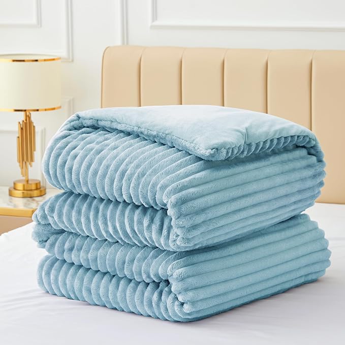 BEDELITE Fleece Full Comforter Set -Super Soft & Warm Fluffy Light Blue Bedding - Image 6