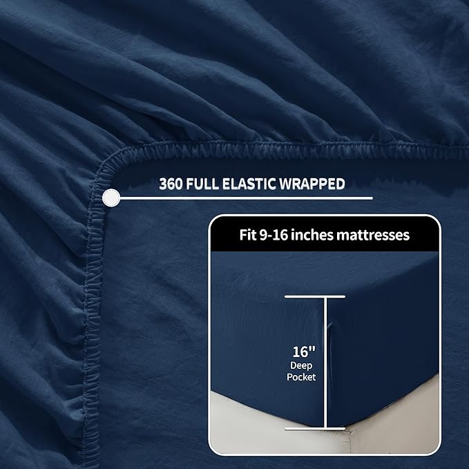LBRO2M 100% Pure Linen Sheet Set Deep Pocket Up to 16" Bed Sheets Sets - Image 3