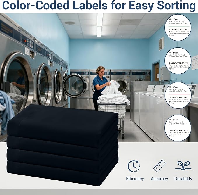 Bulk Queen Flat Sheets Only, 6 Pack Quick Sort Top Bed Sheet, Color-Coded Label - Image 4