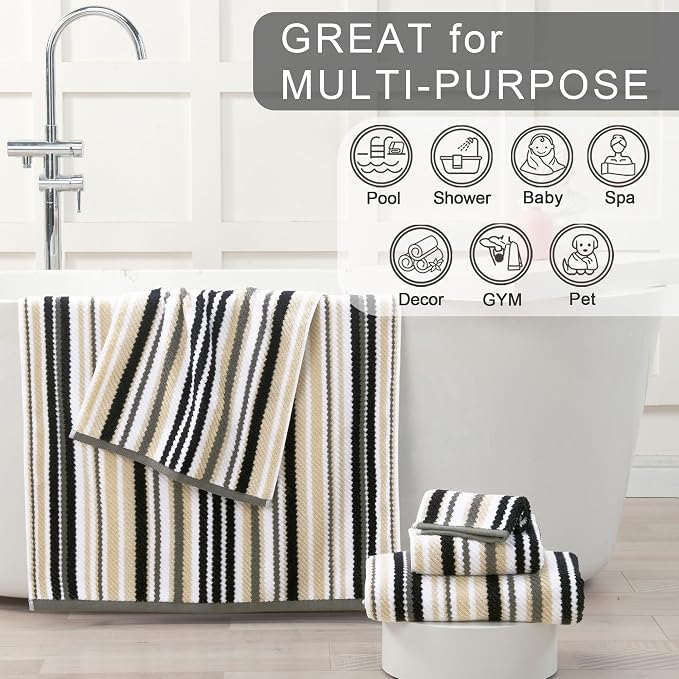 Luxury Black Striped 6-Piece Towel Set - Image 4