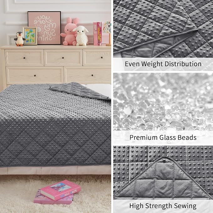 Grey Weighted Blanket Kids 10lbs, Breathable Cooling Minky Heavy Throw Blanket - Image 8