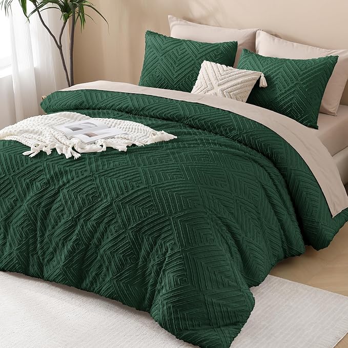 Andency Dark Emerald Green Comforter Full Size, 3 Pieces Boho Lightweight - Image 6