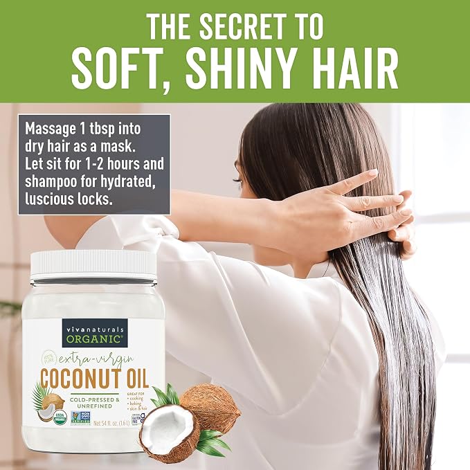 Viva Naturals Organic Coconut Oil, 54 fl oz – Unrefined, Cold-Pressed Extra - Image 6