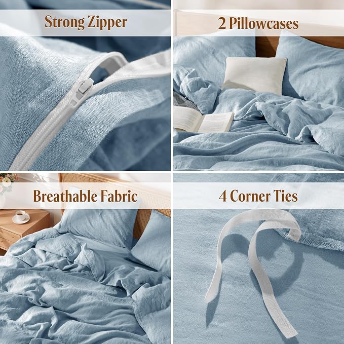 LBRO2M 100% France Linen Duvet Cover Set Full Size 3 Pcs Natural Flax Comforter - Image 5