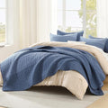 Litanika Quilt Queen Size Sapphire Blue, Stripe Patchwork Summer Bedspread by Litanika