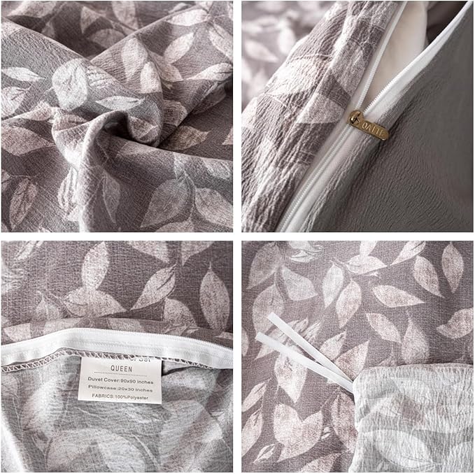 OAITE Grey Fallen Leaves Twin Size Duvet Cover-3 Pieces Prewashed Cotton-Like - Image 4