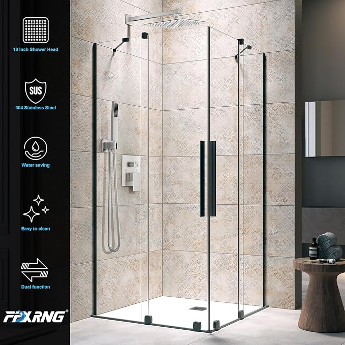 FPXRNG Shower Faucet Set Bathroom Square Rain Shower Head and Handle Set - Image 3