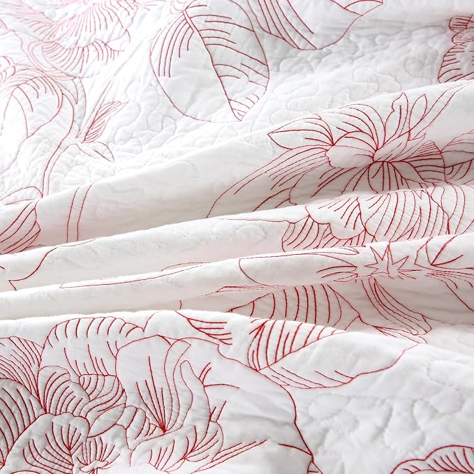 ROOMLIFE Quilt Set King Size 3D Floral Embroidery Pattern 3-Piece Cotton - Image 8