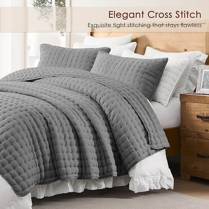 WDCOZY Dark Grey Twin Size Quilt Bedding Sets - Image 3