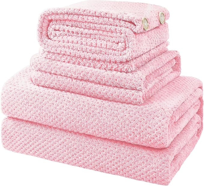 MaopaoBeauty Pink Towels 4 Piece Pink Towel Set, 35x70 in Extra Large Bath by BESTCHOICEFORYOU%EF%BC%81