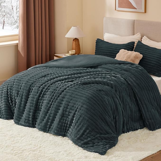 BEDELITE Fleece Twin Comforter Set -Super Soft & Warm Fluffy Dark Grey Bedding - Image 2
