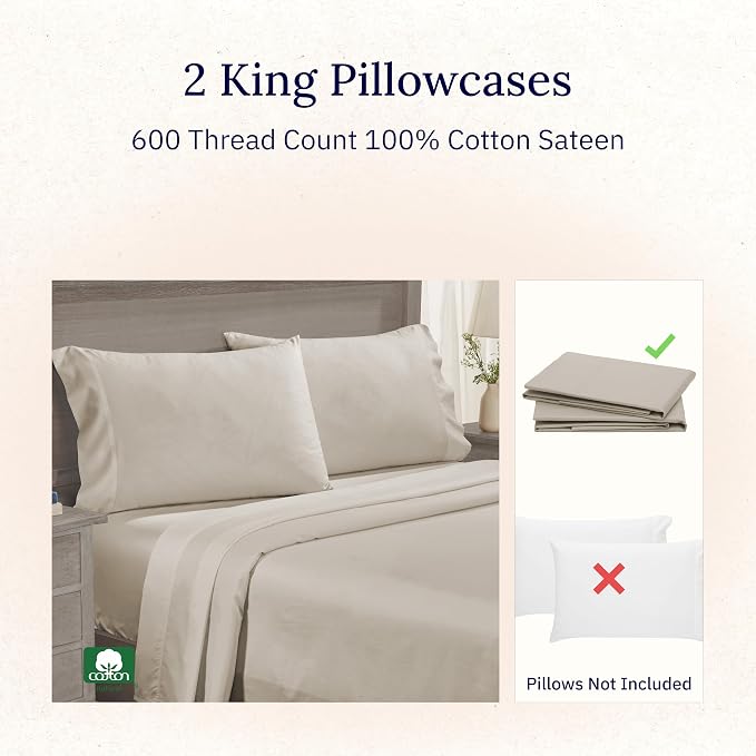 California Design Den Premium King Size Pillowcases Set of 2-600 Thread Count - Image 4