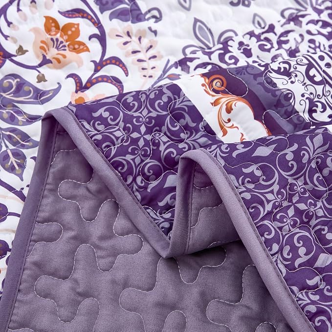 WONGS BEDDING Purle Quilt Set King Size, 3 Pieces Boho Patchwork Bedspread - Image 8