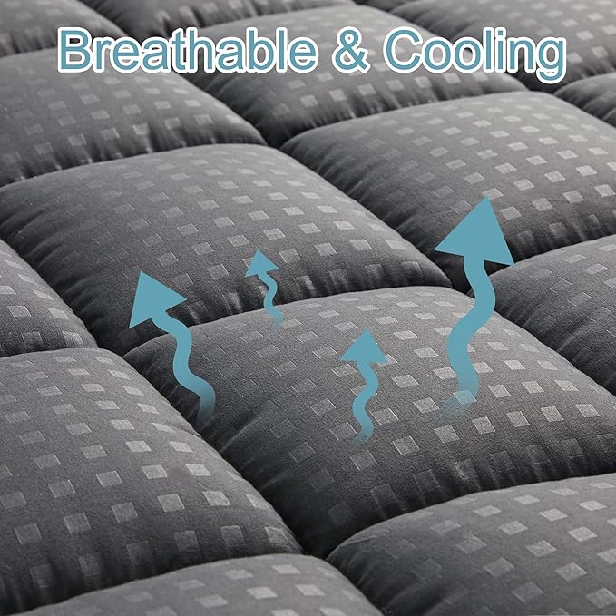 HYLEORY Twin XL Mattress Pad Quilted Fitted Mattress Protector Cooling Pillow - Image 2