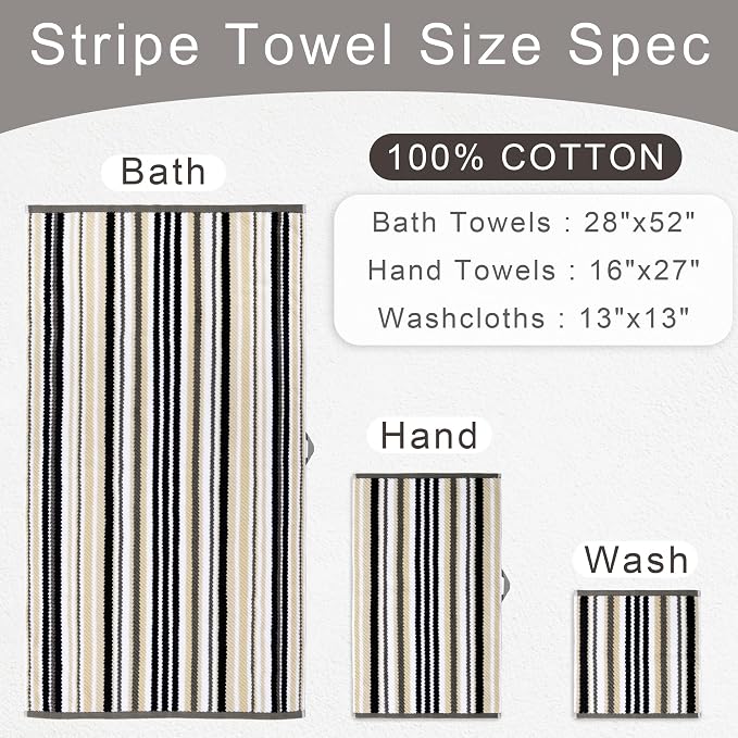VOOVA & MOVAS Black & Gray Striped 100% Cotton Hand Towels - Image 2