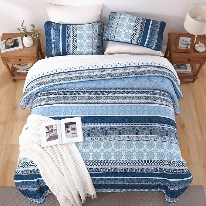 WONGS BEDDING Boho Quilt Set Full Size, Lightweight Microfiber Bedspread - Image 9