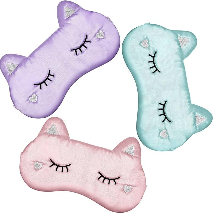 Haysandy 3 Pieces Sleep Mask for Kids Girls Cute Cat Sleeping Eye Cover Soft by Haysandy