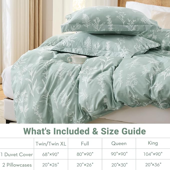 MUXHOMO Duvet Cover Full Size, Reversible Floral Green Duvet Cover Set - Image 6