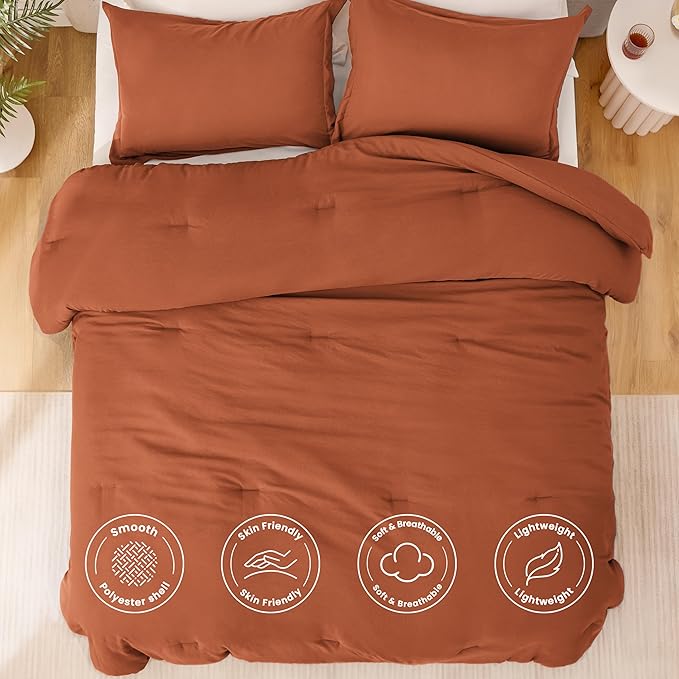 Love's cabin Terracotta Queen Comforter Set, 3-Piece Prewashed Bed Set - Image 3