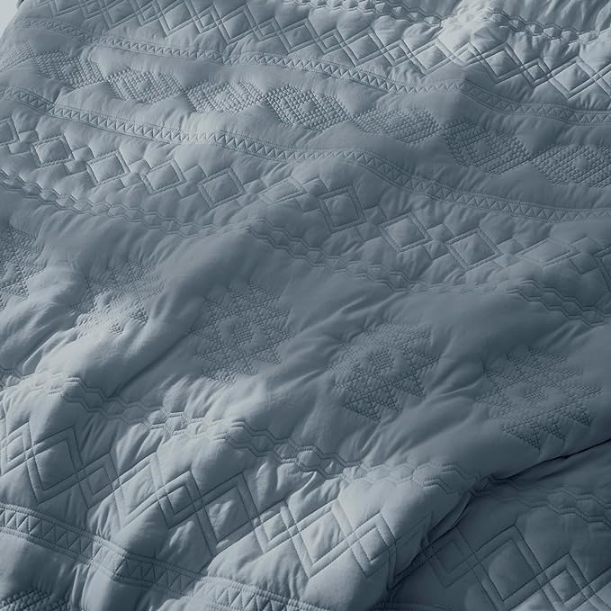 WDCOZY Boho Blue Grey Quilt King Size Bedding Sets - Image 5