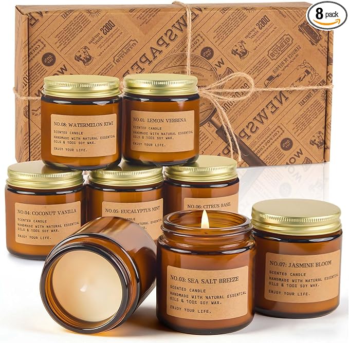 8 Pack Scented Candles for Home, Long Lasting Soy Wax Candle Gift Set, by FEIBAO