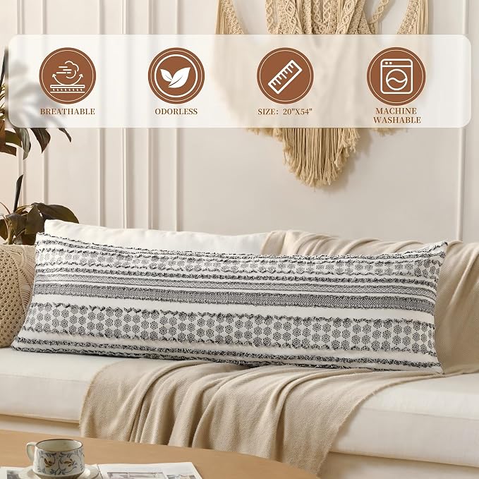DOWNSTORIA Body Pillow Cover, Boho Cutwork Decorative Body Pillowcase, Ultra - Image 2