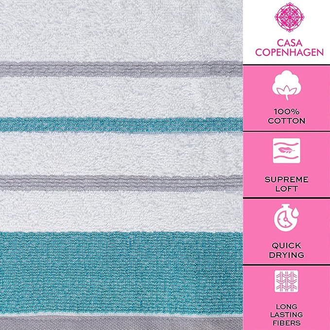 CASA COPENHAGEN White Bay 4Pcs 100% Egyptian Cotton Designer Hand Towels Gift - Image 4