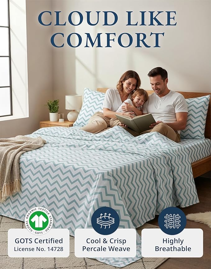 LANE LINEN 100% Organic Cotton Printed King Sheets, Soft & Comfy Percale Sheets - Image 2