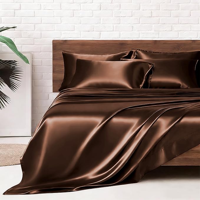 MR&HM Satin Bed Sheets, Queen Size Sheets Set by MRHM