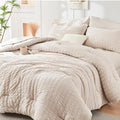 HYMOKEGE Beige California King Comforter Set Seersucker 7 Pieces, All Season by HYMOKEGE