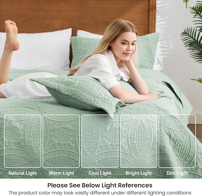 Love's cabin Oversized King Size Quilt Bedding Set Sage Bedspreads - Image 6