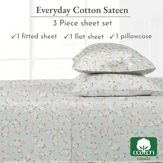 California Design Den Rose Sheet Set Twin, 100% Cotton 12" Pocket Twin Sheets & - Image 6