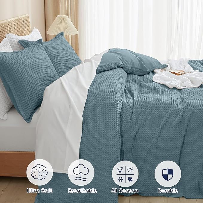 PHF Waffle Duvet Cover Set King Size, No Snagging Ultra Soft Luxury Textured - Image 4