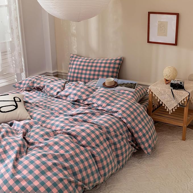 mixinni Plaid Duvet Cover Set Queen Purple - Image 2