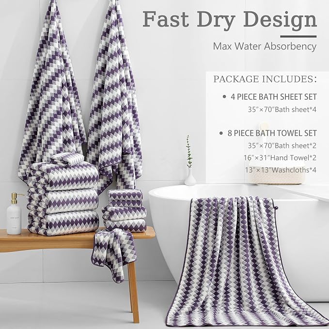 4 Piece Extra Large Bath Towel Set Oversized Bath Sheet 35"x70" Bathroom Towel - Image 4