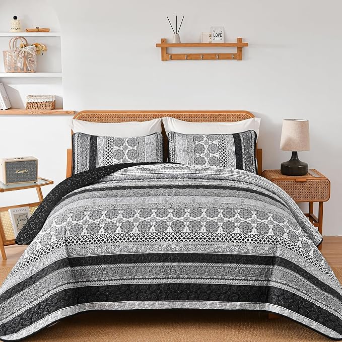 WONGS BEDDING Boho Quilt Set Full Size, Lightweight Microfiber Bedspread by WONGSBEDDING