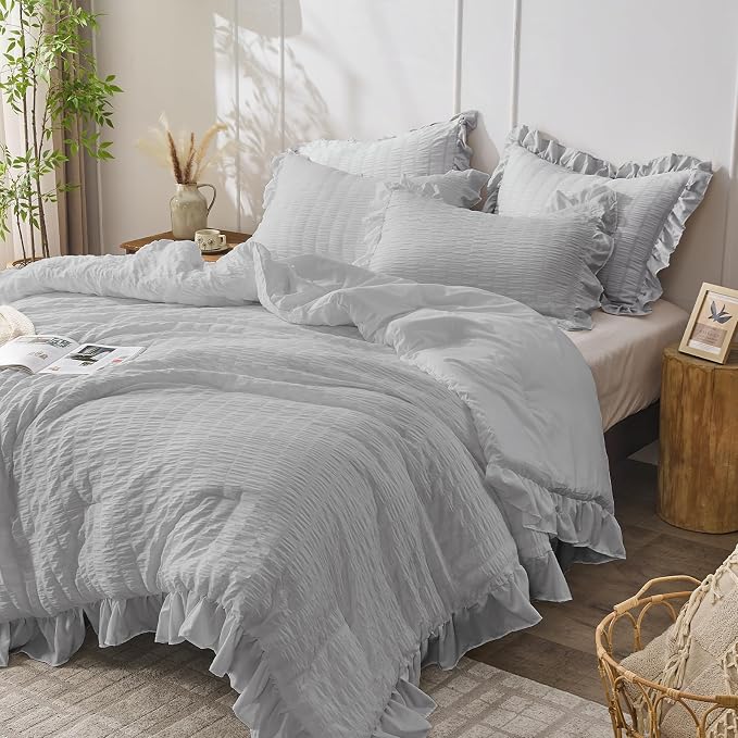 JOLLYVOGUE Light Grey Twin Size Comforter Set, 2 Pieces Seersucker Lightweight - Image 2
