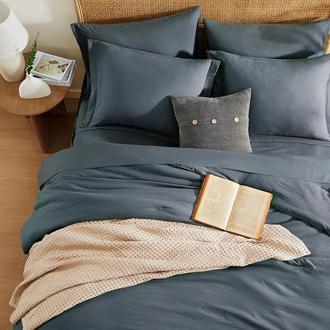 WRENSONGE Full Size Comforter Set- 7 Pieces Blue Grey Bed in a Bag Full Size - Image 5