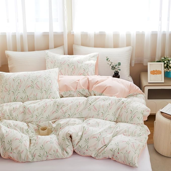 BOLINLIVING Pink Floral Duvet Cover Full Size, Reversible Botanical Spring - Image 5