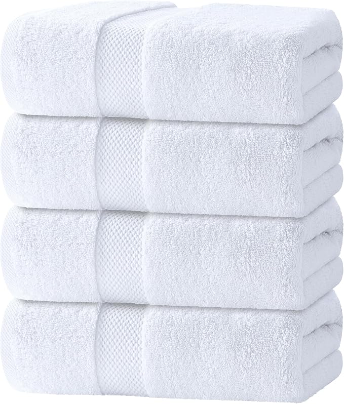 White Classic Luxury Bath Towels Set of 4 Large by WhiteClassic