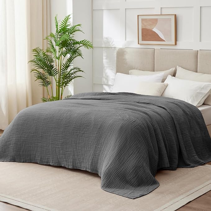 100% Cotton Muslin Blanket California King 120" x 90", 6 Layers Breathable and by Kozyhvn