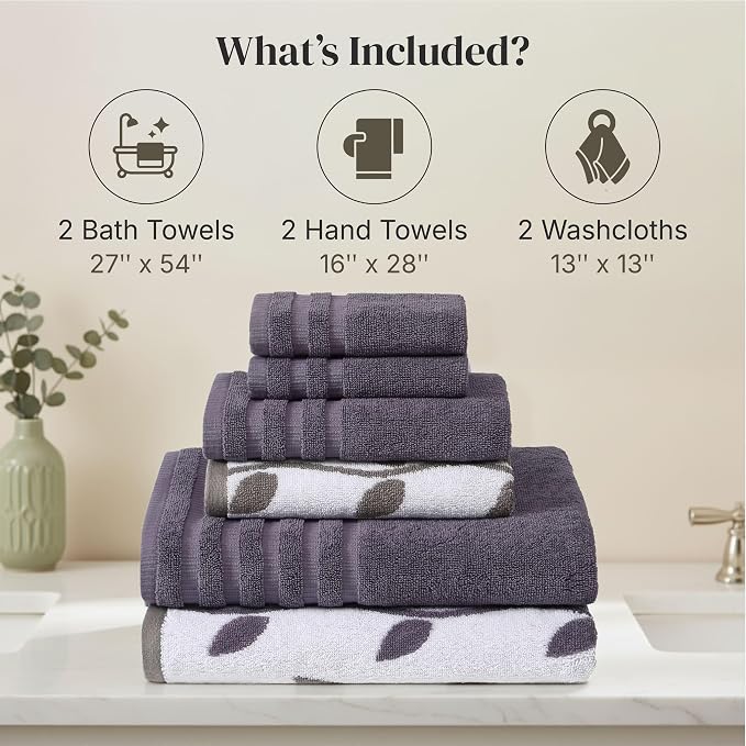 Modern Threads Natural Vine 6-Piece 100% Cotton Towel Set – Yarn Dyed Jacquard - Image 3