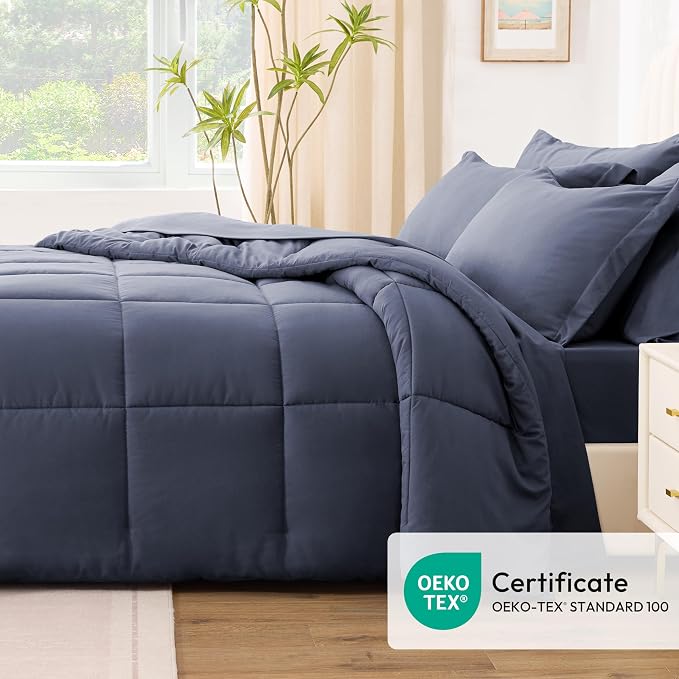 Love's cabin King Size Comforter Set Indigo Blue, 7 Pieces King Bed in a Bag - Image 5