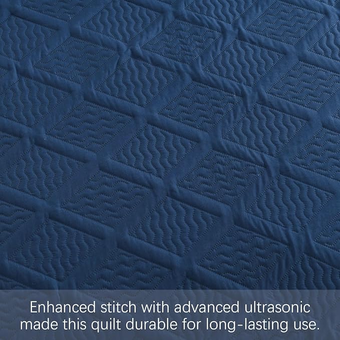 Yiran Navy Blue Quilt Set King Size Fall Bedspreads Embossed Diamond Pattern 3 - Image 5