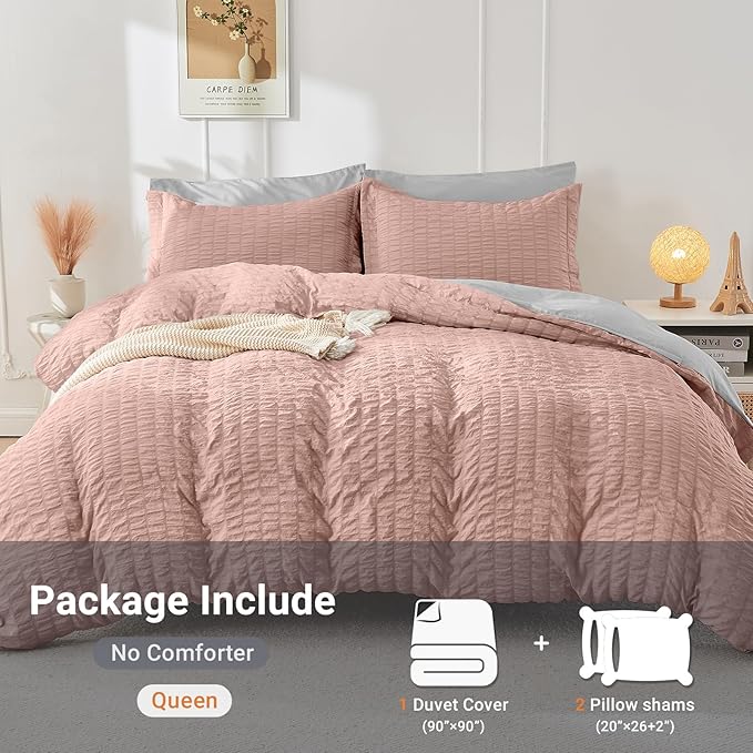HYMOKEGE Rose Gold/Light Grey Duvet Cover Queen Size, Ultra Soft 3-Piece - Image 4
